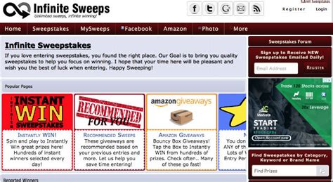 Infinite sweepstakes - Prize: Cash. Awesome! Enter Sweepstakes. One Entry Per Household. Login to keep track of your entries. It's a $100,000 Home Makeover Contest! Complete the form now with your 6-digit check number guess to enter the drawing. If you guess the secret 6-digit check number correctly - you will win $100,000 from the sponsors to …